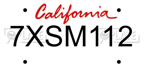 7XSM112 California License Plate