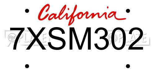 7XSM302 California License Plate