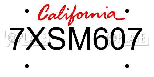 7XSM607 California License Plate