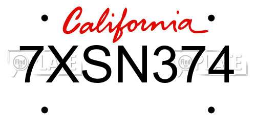7XSN374 California License Plate