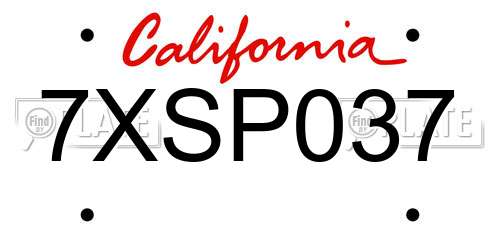 7XSP037 California License Plate
