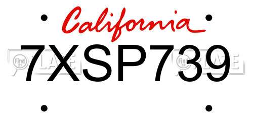 7XSP739 California License Plate