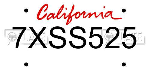 7XSS525 California License Plate