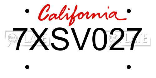 7XSV027 California License Plate