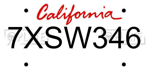 7XSW346 California License Plate