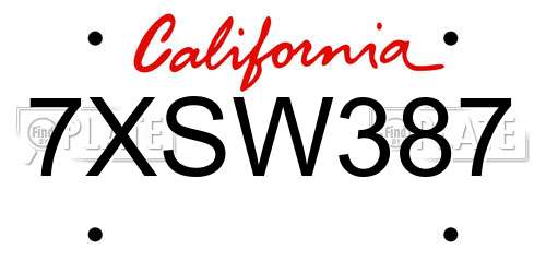 7XSW387 California License Plate