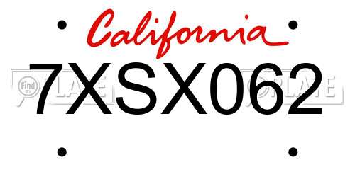 7XSX062 California License Plate