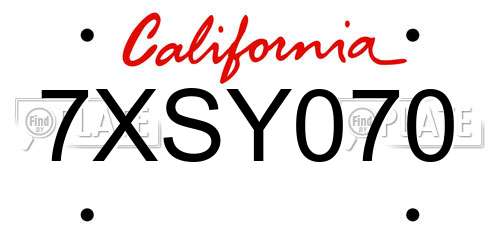 7XSY070 California License Plate