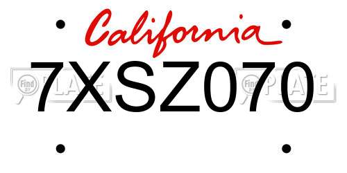 7XSZ070 California License Plate