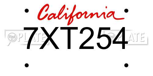 7XT254 California License Plate