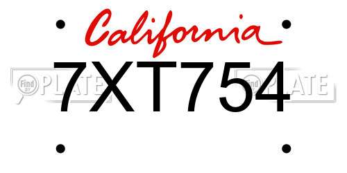 7XT754 California License Plate
