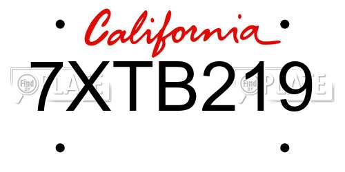 7XTB219 California License Plate