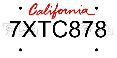 7XTC878 California License Plate