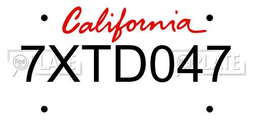 7XTD047 California License Plate