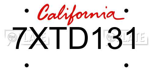 7XTD131 California License Plate