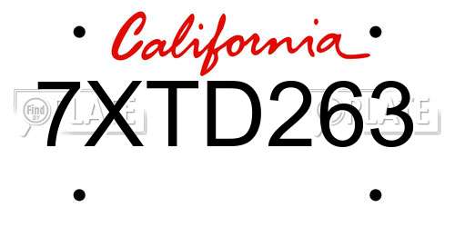 7XTD263 California License Plate