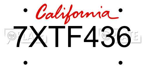 7XTF436 California License Plate