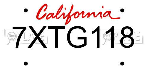 7XTG118 California License Plate