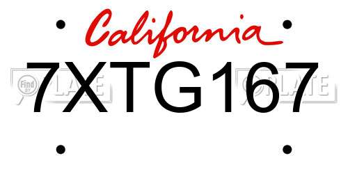 7XTG167 California License Plate