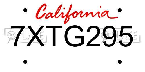 7XTG295 California License Plate