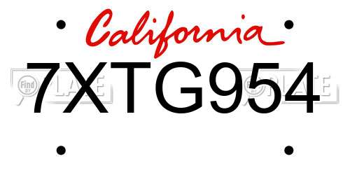 7XTG954 California License Plate