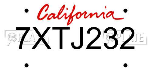 7XTJ232 California License Plate