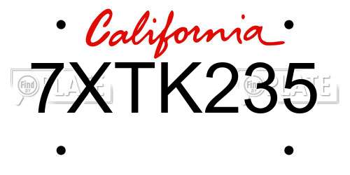 7XTK235 California License Plate