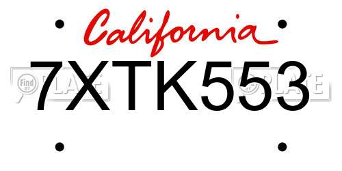 7XTK553 California License Plate