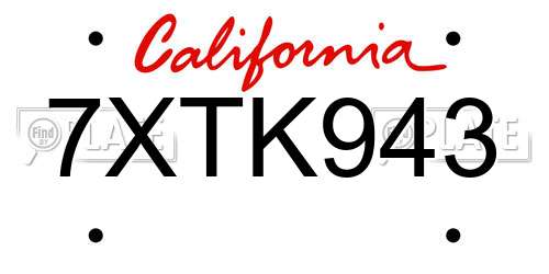 7XTK943 California License Plate