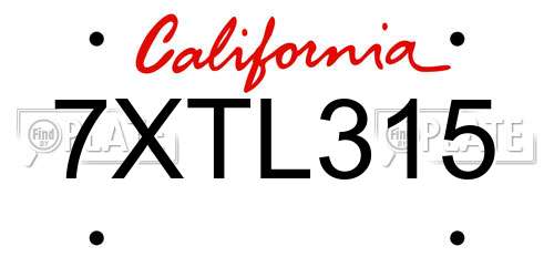 7XTL315 California License Plate