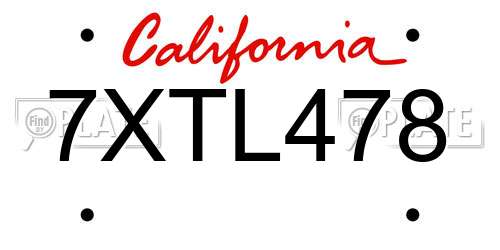 7XTL478 California License Plate