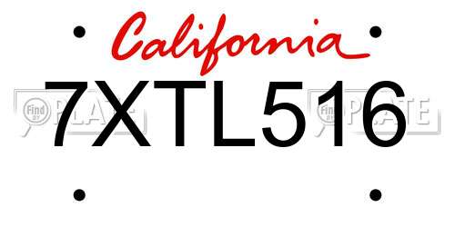 7XTL516 California License Plate