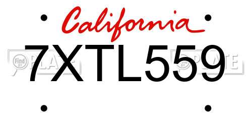 7XTL559 California License Plate