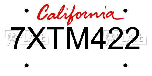 7XTM422 California License Plate