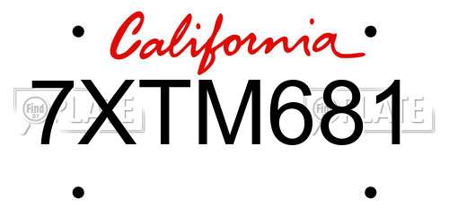 7XTM681 California License Plate