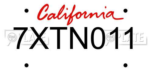 7XTN011 California License Plate