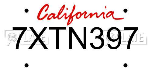 7XTN397 California License Plate