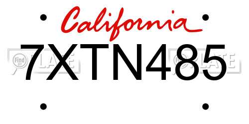 7XTN485 California License Plate