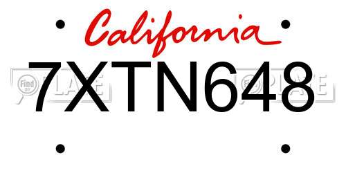 7XTN648 California License Plate