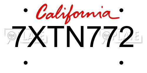 7XTN772 California License Plate