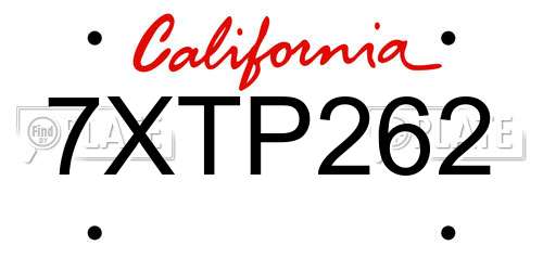 7XTP262 California License Plate