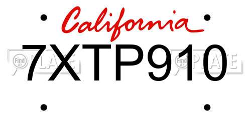 7XTP910 California License Plate