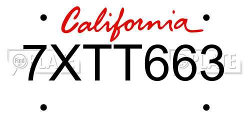 7XTT663 California License Plate