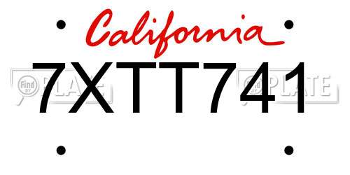 7XTT741 California License Plate
