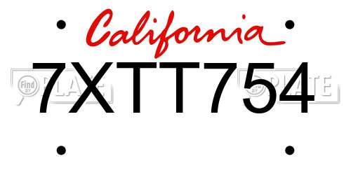 7XTT754 California License Plate