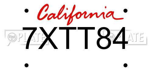 7XTT84 California License Plate
