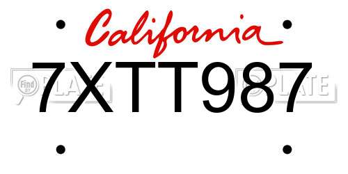 7XTT987 California License Plate