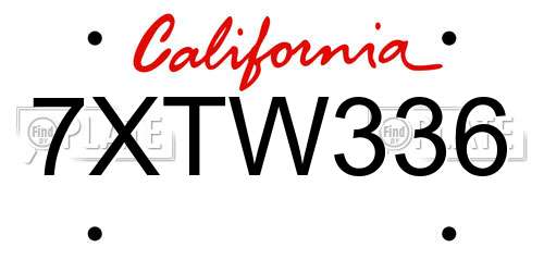 7XTW336 California License Plate