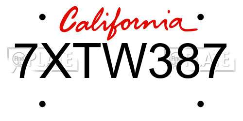 7XTW387 California License Plate