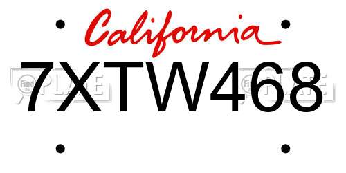 7XTW468 California License Plate